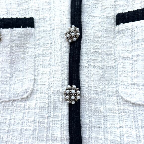 Alice + Olivia Shiloh Romper Long Sleeve White Black Metallic Festive Tweed 10 - Picture 7 of 11